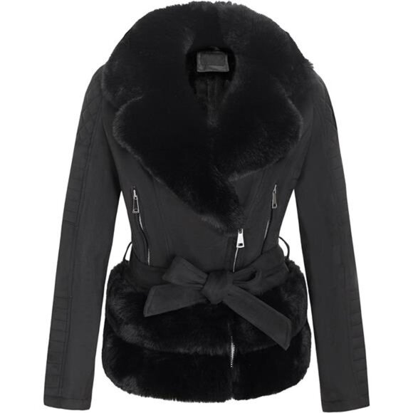 Women Faux Suede Leather Jacket Moto Biker Coat Sherpa-Lined